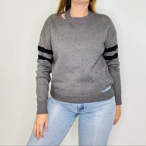 SEN Gwen Rip Design Gray Pullover Jumper Sweater - Picture 3 of 12